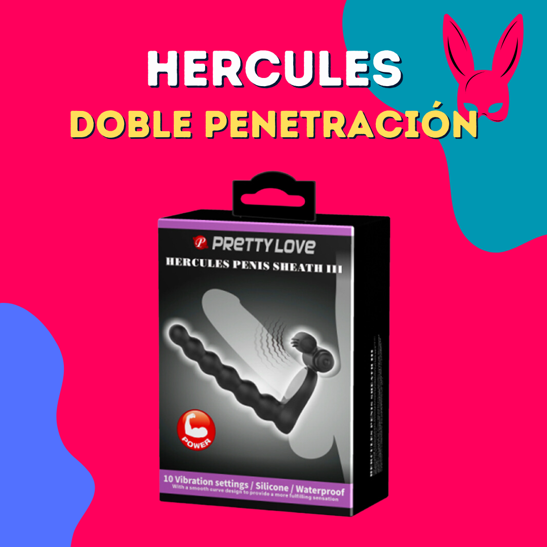 PRETTY LOVE Hercules anillo con vibrador para doble penetración - PILAS