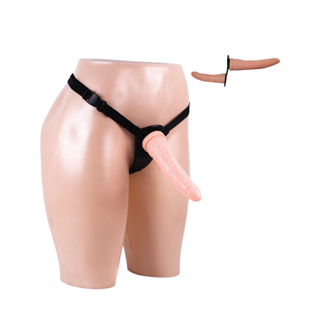 Arnes con dildo doble bananin (90-092-21)